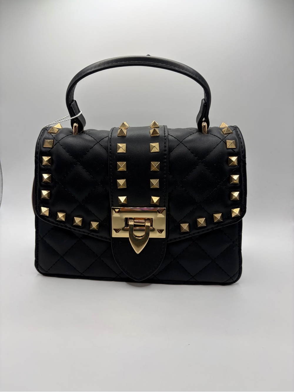 Black Quilted Most Wanted Top-or Crossbody Studded Satchel - Bag